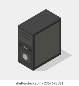 Isometric computer case illustrated in vector