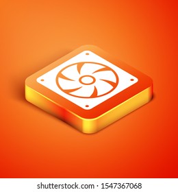 Isometric Computer cooler icon isolated on orange background. PC hardware fan.  Vector Illustration