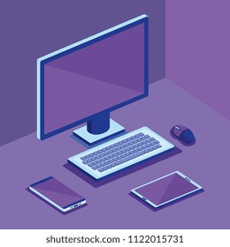 isometric computer desktop digital technology