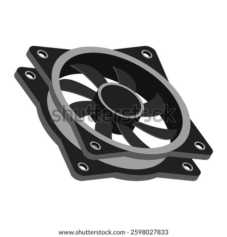 Isometric computer fan. Computer fan cooler. Isometric of PC case fan. Computer hardware components. Vector illustration