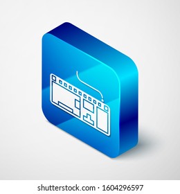 Isometric Computer keyboard icon isolated on white background. PC component sign. Blue square button. Vector Illustration