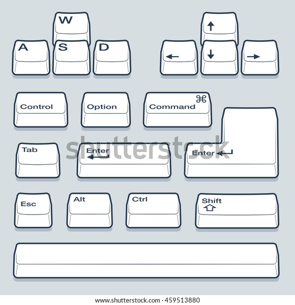 Isometric Computer Line Keyboard Keys\
Including Alt, Control, Shift, Enter and Arrow\
Keys