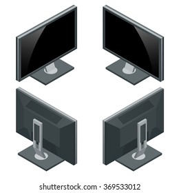 Isometric Computer Monitor Icon. Monitor PC At Four Positions. VectorMonitor PC Screen Flat Style. 