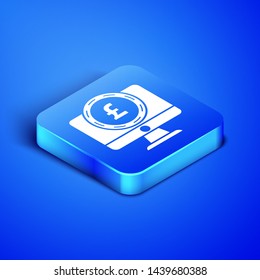 Isometric Computer monitor with pound sterling symbol icon isolated on blue background. Online shopping concept. Earnings in the Internet. Blue square button. Vector Illustration Isometric Computer monitor with pound sterling symbol icon isolated on blue background. Online shopping concept. Earnings in the Internet. Blue square button. Vector Illustration