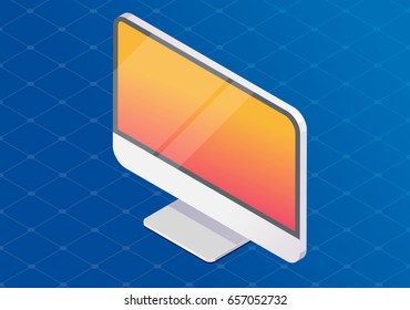 Isometric Computer Mono-block on modern background. For info-graphics and design. Vector illustration.