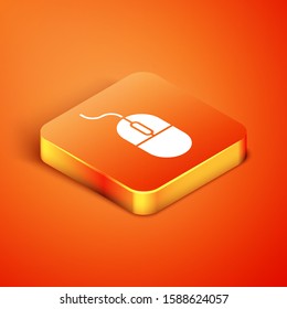 Isometric Computer mouse icon isolated on orange background. Optical with wheel symbol.  Vector Illustration