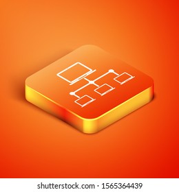 Isometric Computer network icon isolated on orange background. Laptop network. Internet connection.  Vector Illustration