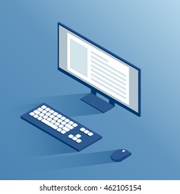 Isometric Computer Peripherals: Monitor, Keyboard And Computer Mouse, Isometric Workplace