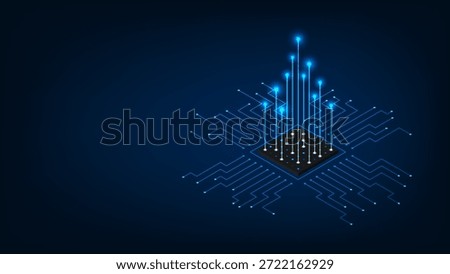 isometric computer processors CPU concept. Abstract circuit board technology background.	
