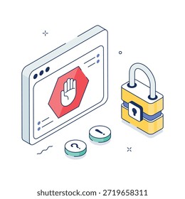 Pantalla isométrica de la computadora que muestra la advertencia de acceso restringido al Web