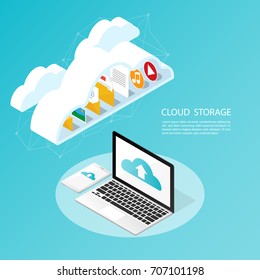 Isometric Computer Smartphone,upload Cloud Storage Backup Anywhere Vector