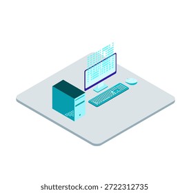 Isometric computer technology. Isometric server equipment set. Isometric Crypto technology icons. Crypto technology items. Isometric technology.
