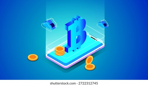 Isometric computer technology. Isometric server equipment set. Isometric Crypto technology icons. Crypto technology items. Isometric technology.
