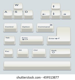 Isometric Computer White Keyboard Keys Including Alt, Control, Shift, Enter and Arrow Keys
