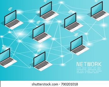 Isometric Computer Wireless Network Connect Flat Vector