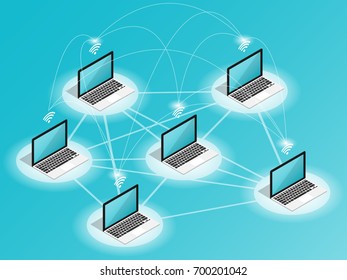 isometric computer wireless network connect flat vector