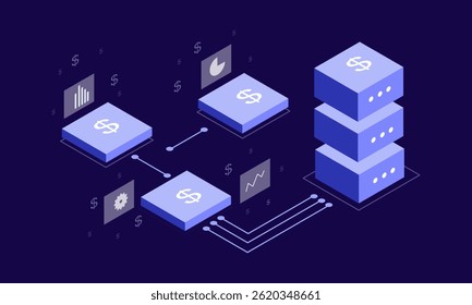 Isometrische Datenverarbeitung Business Illustration Vektor Moderne isometrische Vektorgrafik eines Datenverarbeitungs-Geschäftskonzepts mit digitalen Geräten