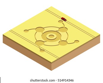 Isometric Concentric circles and spiral to make a fake crop circle in the meadow