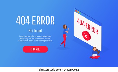 Isometric concept 404 page or file error icon not found.