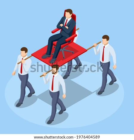 Isometric concept of arrogance or bossy manager who doesnt listen to subordinates opinion. Arrogant businessman. Megalomania, employer, ignore, tyrant.