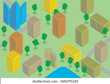 Isometric concept of Baku city, capital of Azerbaijan. Vector illustration for map creation. Icons or infographic elements representing city.