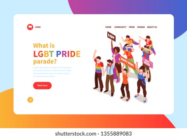 Isometric concept banner with people taking part in homosexual pride parade 3d vector illustration