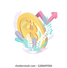 Isometric concept with bitcoin. Cryptocurrency.  Vector illustration.