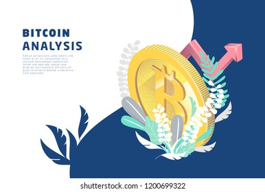Isometric concept with bitcoin. Cryptocurrency.  Vector illustration.