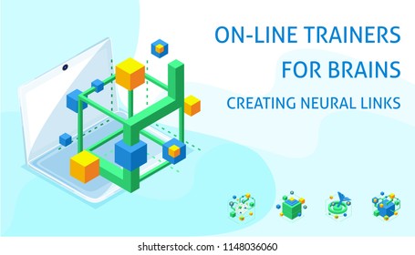 Isometric concept of building neural connections in the process of human brain development with the help online of simulators and courses, memory, attention.