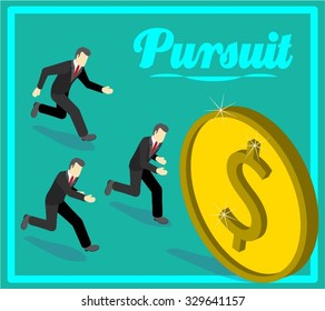 Isometric concept  | Businessmen pursuing dolar coin