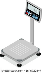 Isometric concept cargo scales. Vector design. The mechanism for weighing heavy loads. Vector design. 3d, flat, illustration. Element for infographics and game design.