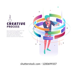 Isometric concept of creative process. Business concept. Vector illustration.