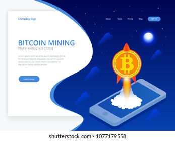 Isometric concept of Cryptocurrency and Blockchain concept. Farm for mining bitcoins