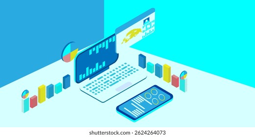 Isometric concept of database. Vector of a businessman holding a folder with documents from the archive managing online digital database