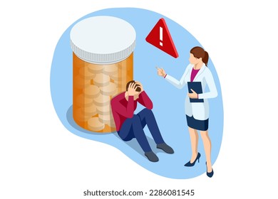 Isometrisches Konzept der Abhängigkeit von Pillen, Medikamenten, Antidepressiva. Gesundheit und Medizin, Heilung von Sucht. Konzept des verschreibungspflichtigen Drogenmissbrauchs
