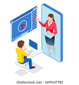 Isometric concept for Digital Reading, E-classroom Textbook, Modern Education, E-learning, Online Training and Course, Audio Tutorial, Distance Education, Ebook and Student