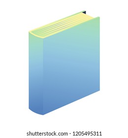 Isometric concept of e-learning with book. 3d blue eBook. Paper book with bookmark. Vector illustration.