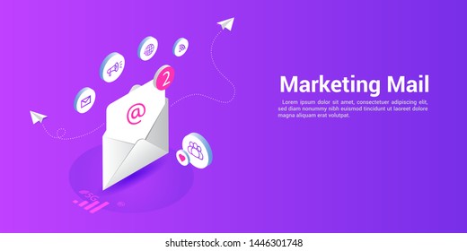 Isometric concept Email Inbox Electronic Communication. vector illustration