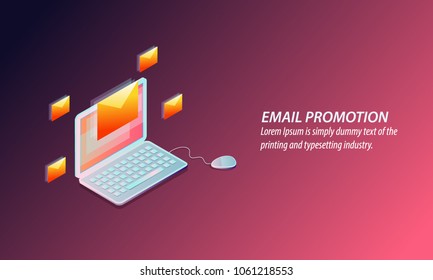 Isometric Concept - Email Promotion, Marketing, Newsletter Campaign, Drip Marketing Vector Illustration
