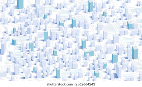 Isometric concept of future urban planning and urban expansion. Highlight new buildings. Cityscape with skyscrapers. Sustainable development of real estate. Vector illustration in minimalist style