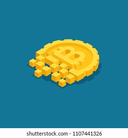 Isometric concept with ico blockchain concept, bitcoin, cryptocurrency infographic on the topic Bitcoin, mining, startup project vector illustration