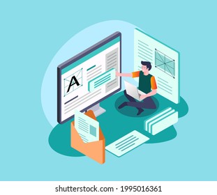 Isometric concept illustration. create blog concepts and layouts