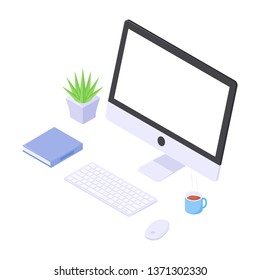 Isometric concept illustration of office working space