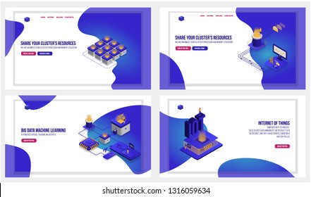 isometric concept of the Internet of things, machine learning, clusters for website and presentation vector