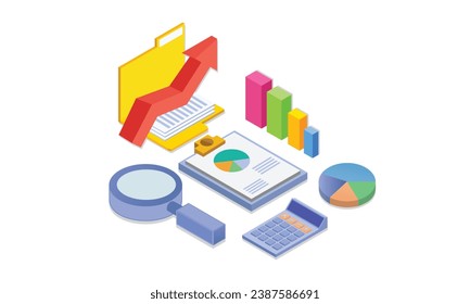 Isometric concept. Investment business audit analyst data search.on white background.3D design.isometric vector design Illustration.