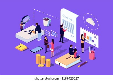 Isometric Concept The investor holds money in ideas. Vector illustration for web page, social media, documents, the opening of a new startup, financing of creative projects. 
