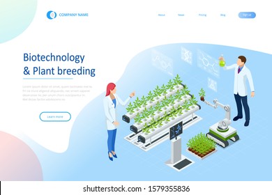 Isometric concept of laboratory exploring new methods of plant breeding and agricultural genetics. Plants growing in the test tubes.