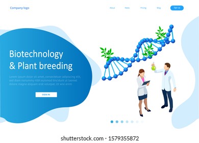 Isometric concept of laboratory exploring new methods of plant breeding and agricultural genetics. Plants growing in the test tubes.