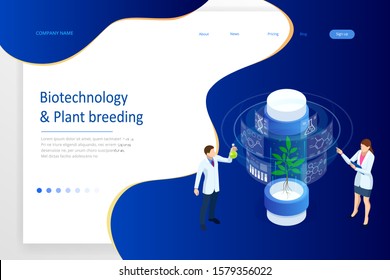 Isometric concept of laboratory exploring new methods of plant breeding and agricultural genetics. Plants growing in the test tubes.