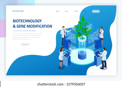 Isometric concept of laboratory exploring new methods of plant breeding and agricultural genetics. Plants growing in the test tubes.